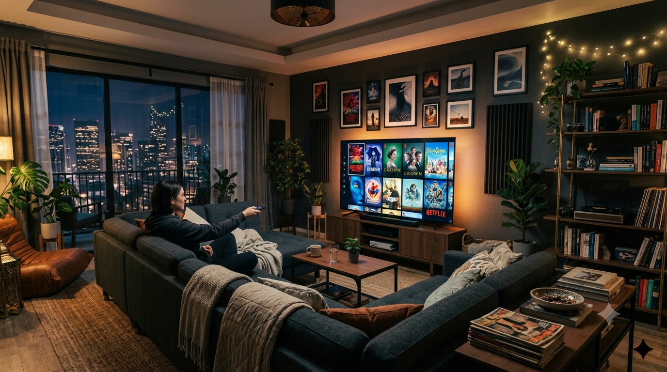 Illustration d'une télévision connectée dans un salon