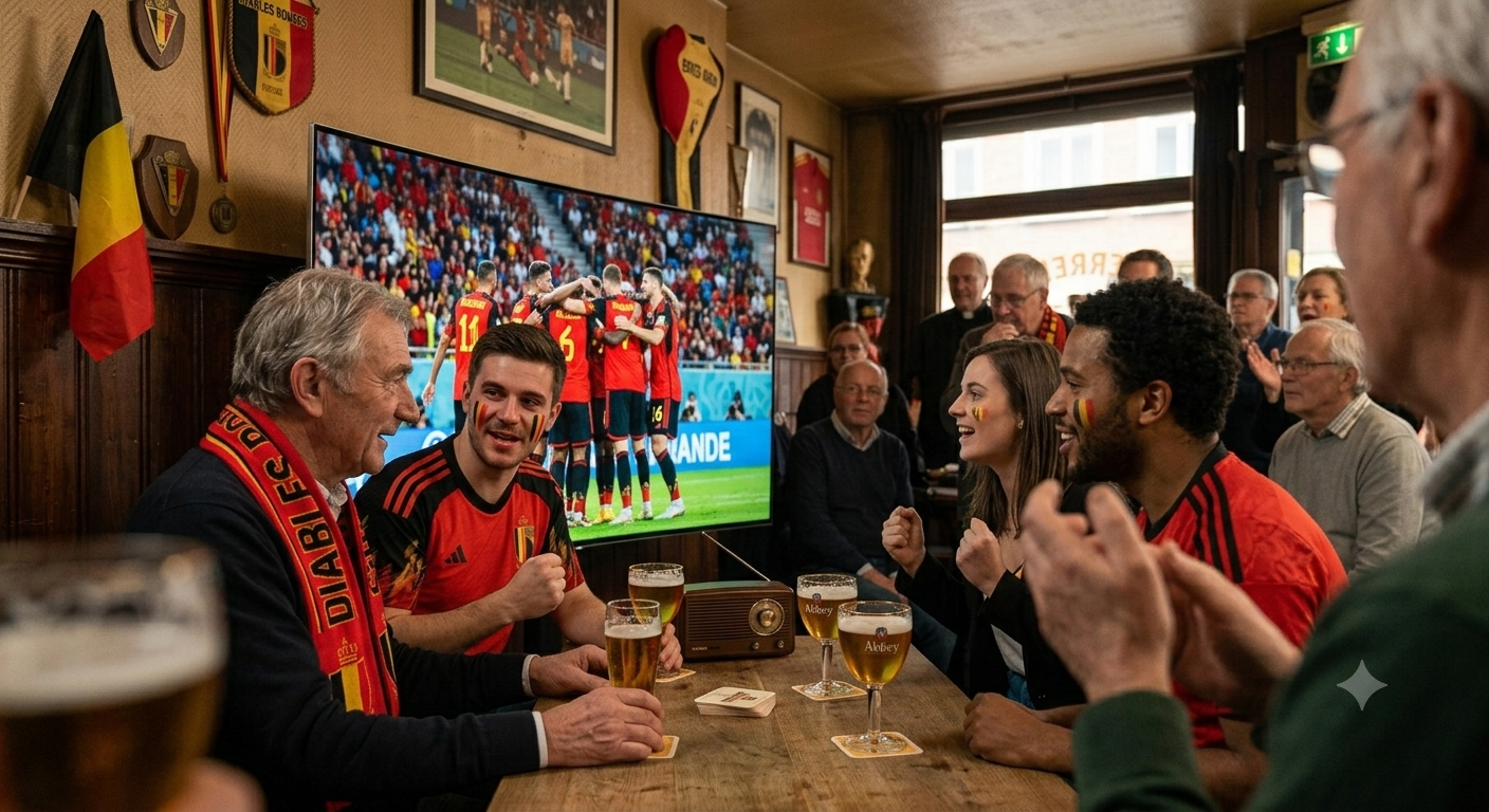 Illustration de spectateurs regardant le football en Belgique