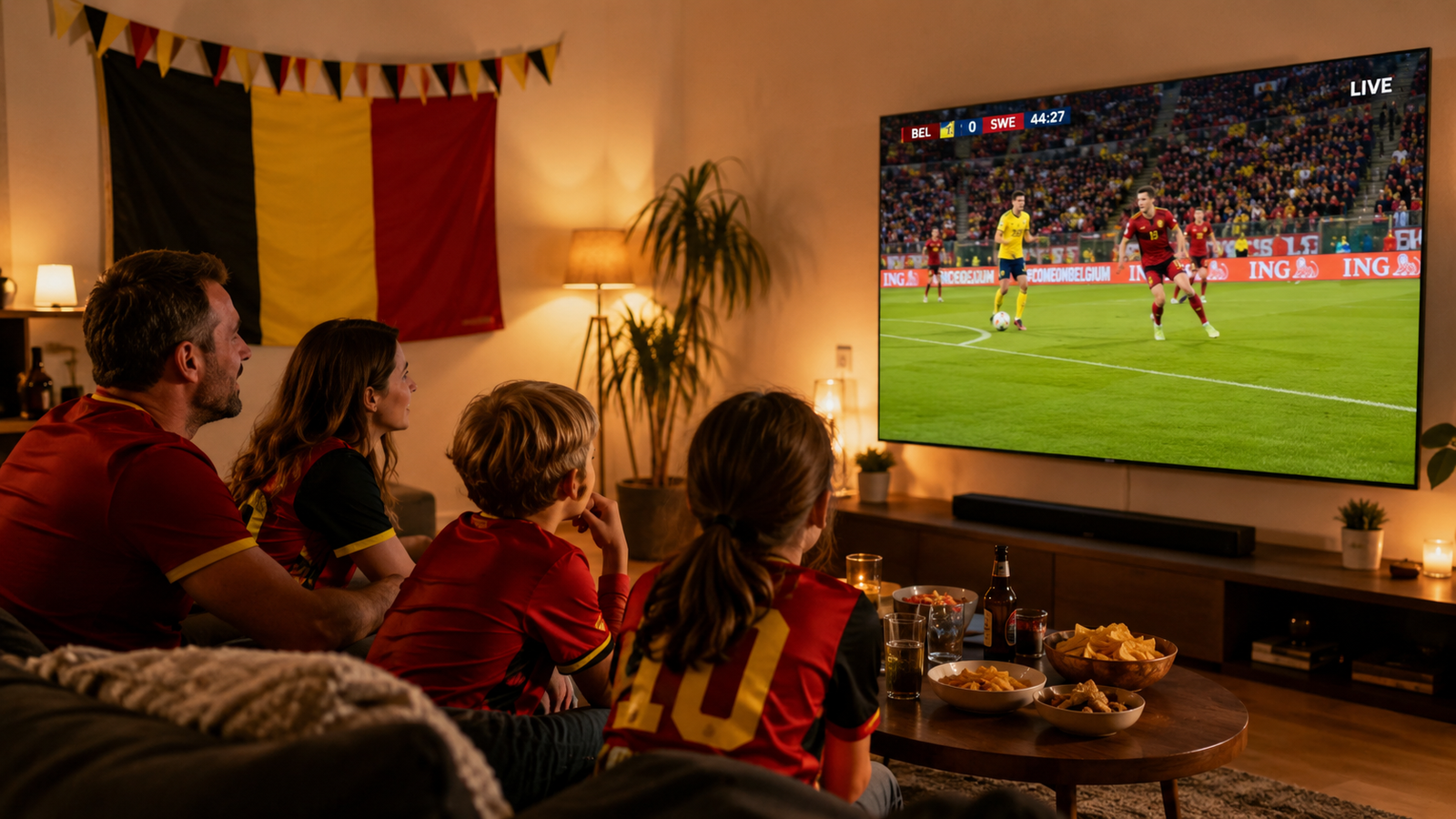 Illustration d'une famille regardant un match de football à la télévision